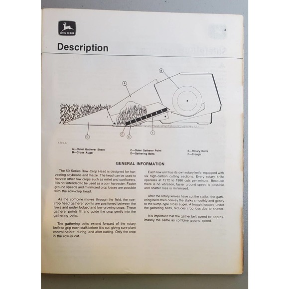 John Deere 50 Series Row-Crop Heads Operator's Manual 6620 Combine - Picture 2 of 6